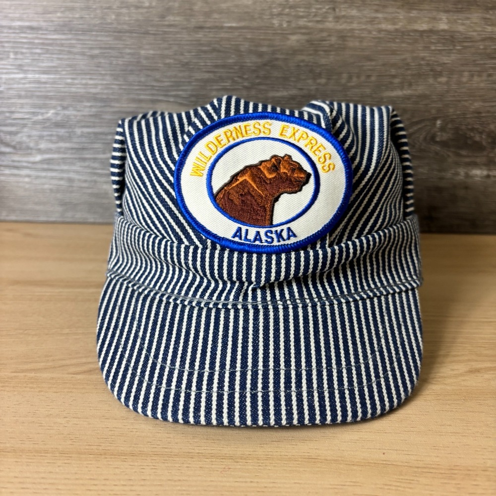 Train Conductor Hat Snap Back Kids Blue Hickory Stripe Wilderness Express Alaska